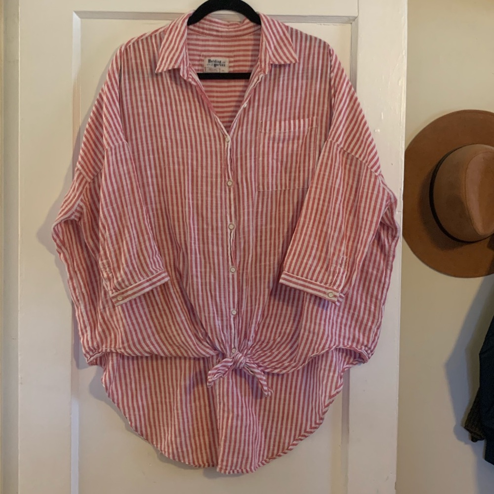 Oversized Holding Horses Striped Button Down